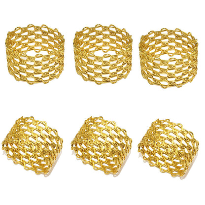 Gold Metal Woven Mesh Napkin Rings For Table Decoration