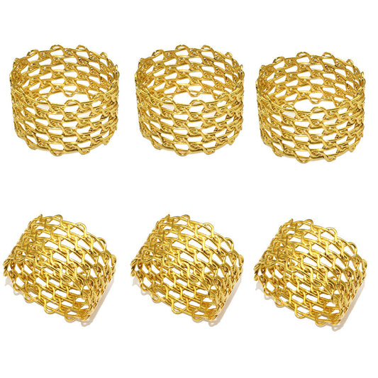 Gold Metal Woven Mesh Napkin Rings For Table Decoration
