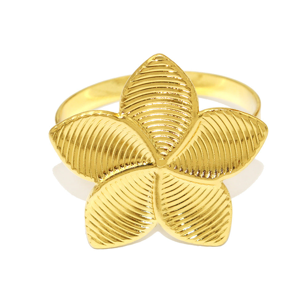 Gold Five Petal Flower Napkin Rings For Table Decoration