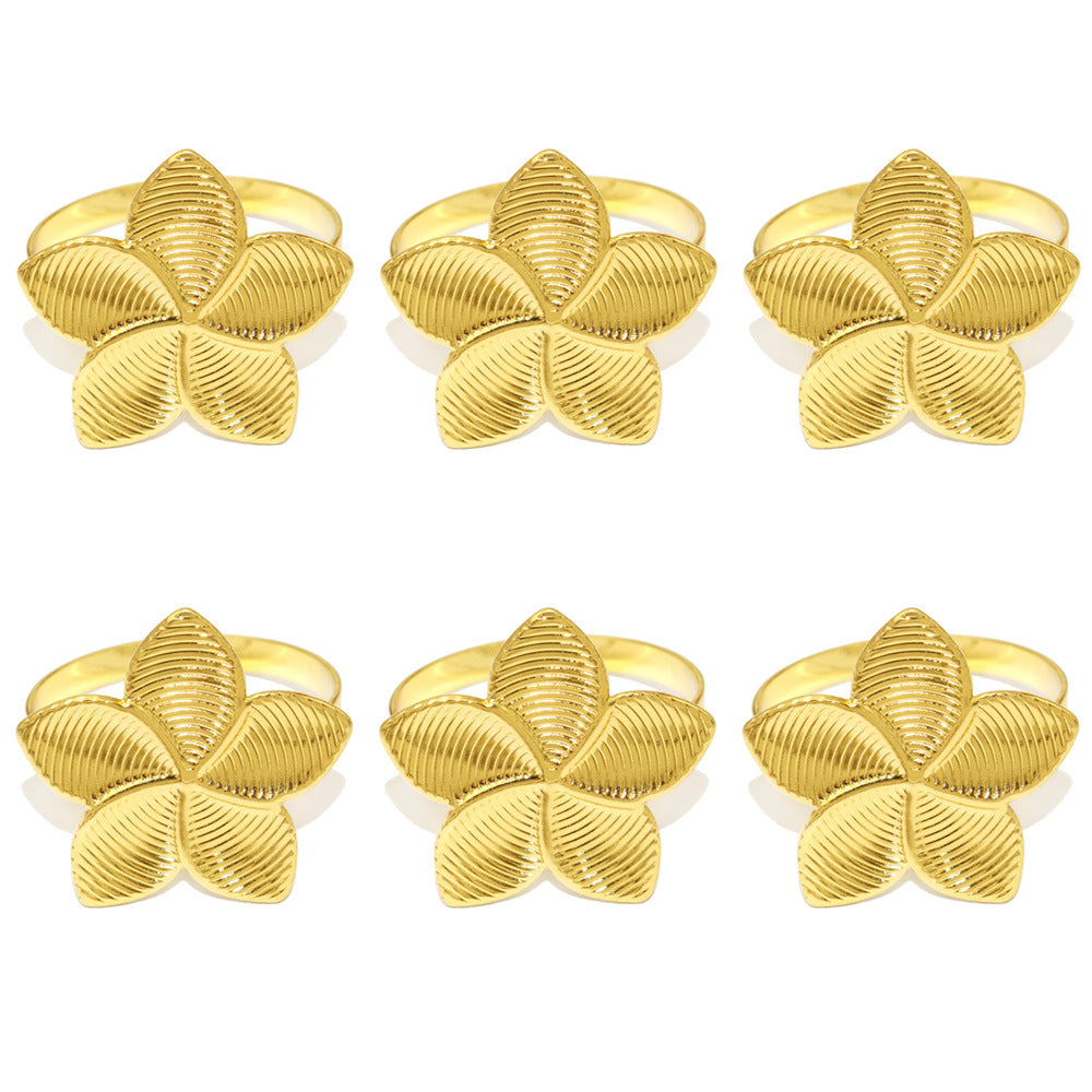 Gold Five Petal Flower Napkin Rings For Table Decoration