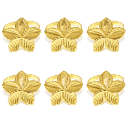 Gold Five Petal Flower Napkin Rings For Table Decoration