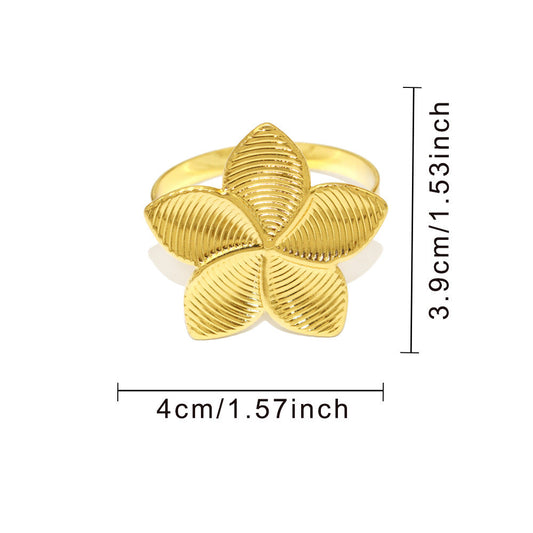 Gold Five Petal Flower Napkin Rings For Table Decoration