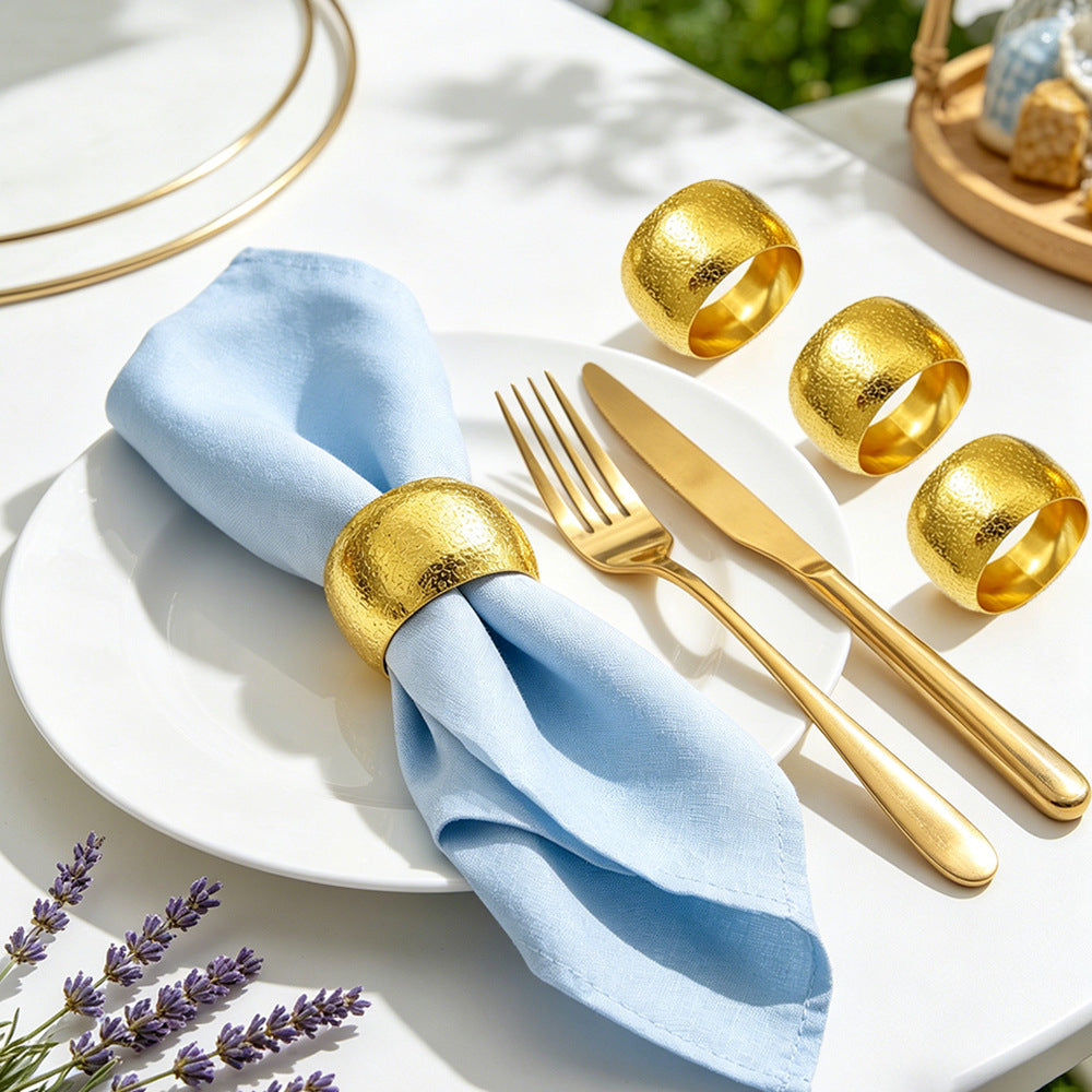 Gold Round Hammered Napkin Rings For Table Decoration