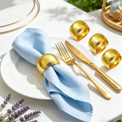 Gold Round Hammered Napkin Rings For Table Decoration