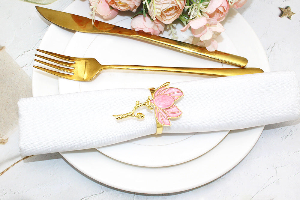 Pink Magnolia Flower Napkin Rings For Table Decoration