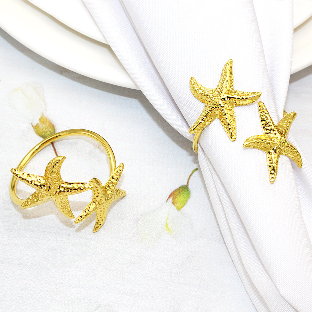 Gold Double Starfish Napkin Rings For Table Decoration