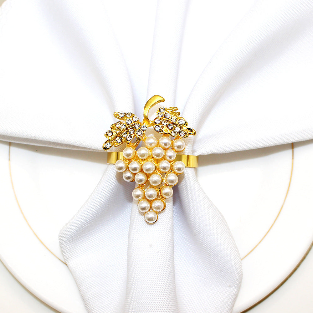 Gold Pearl Grape Cluster Napkin Rings For Table Decoration