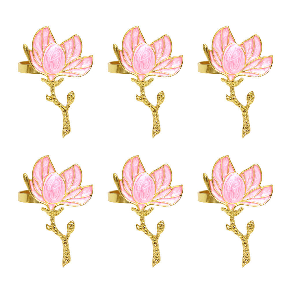 Pink Magnolia Flower Napkin Rings For Table Decoration