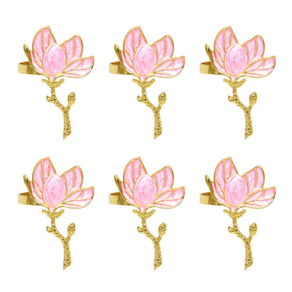 Pink Magnolia Flower Napkin Rings For Table Decoration