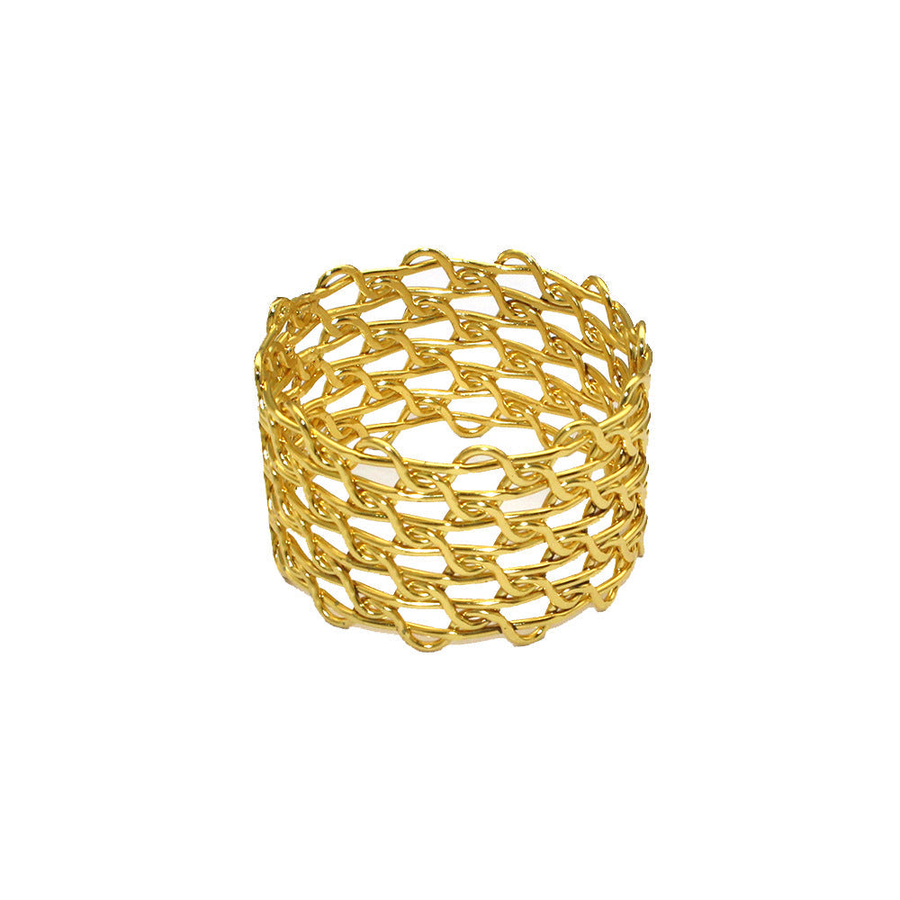 Gold Metal Woven Mesh Napkin Rings For Table Decoration