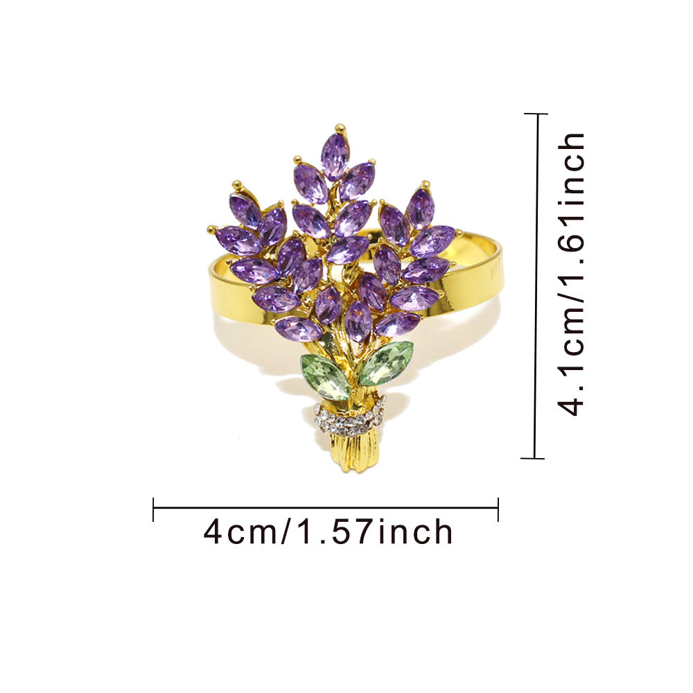 Purple Crystal Lavender Bouquet Napkin Rings For Table Decoration