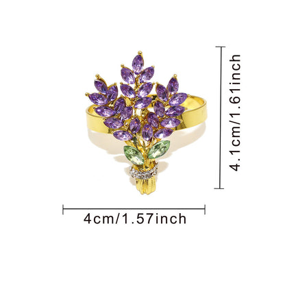Purple Crystal Lavender Bouquet Napkin Rings For Table Decoration