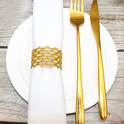 Gold Metal Woven Mesh Napkin Rings For Table Decoration