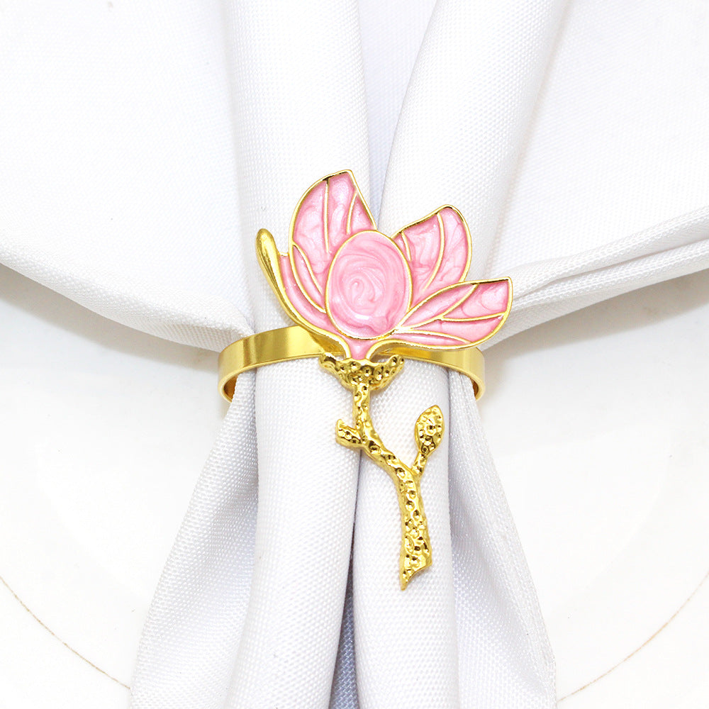 Pink Magnolia Flower Napkin Rings For Table Decoration