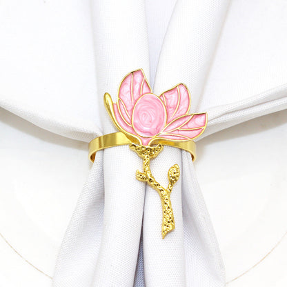 Pink Magnolia Flower Napkin Rings For Table Decoration