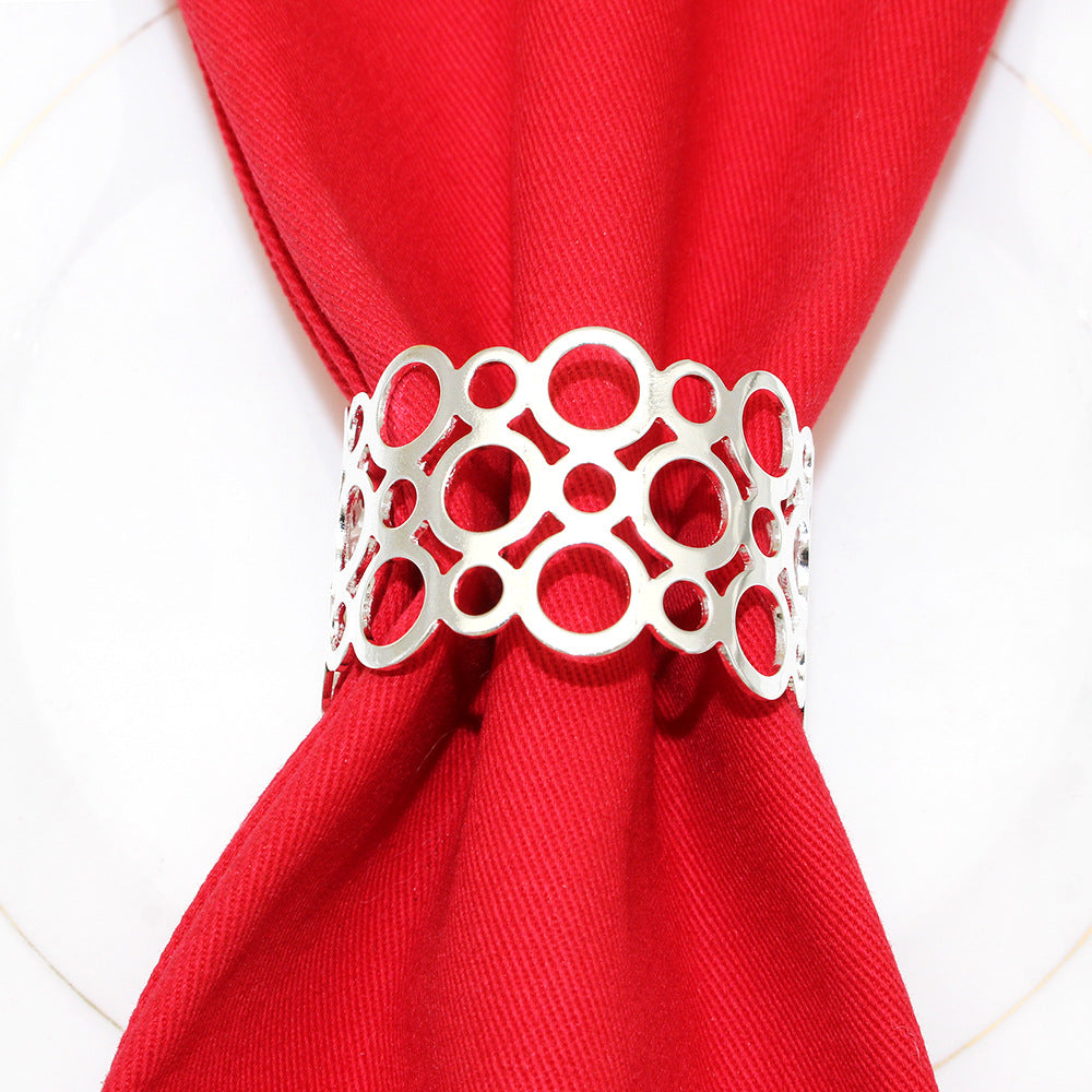 Silver Hollow Circle Cutout Napkin Rings For Table Decoration