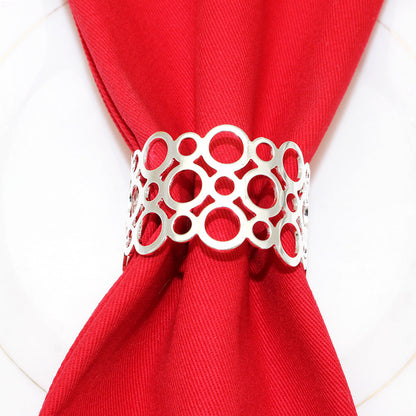 Silver Hollow Circle Cutout Napkin Rings For Table Decoration