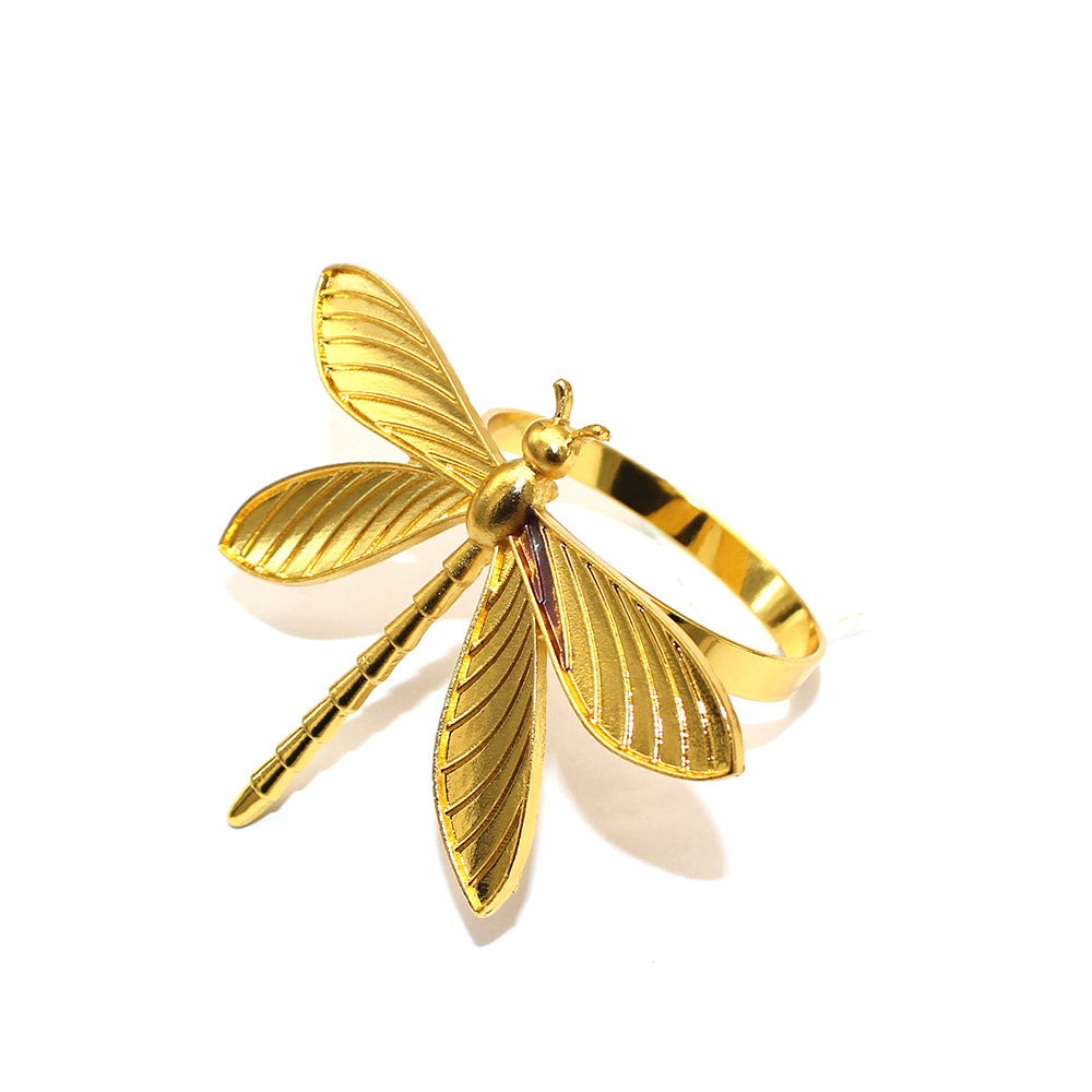 Gold Dragonfly Napkin Rings For Table Decoration