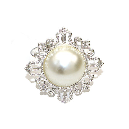 Silver Pearl Flower Napkin Rings For Table Decoration