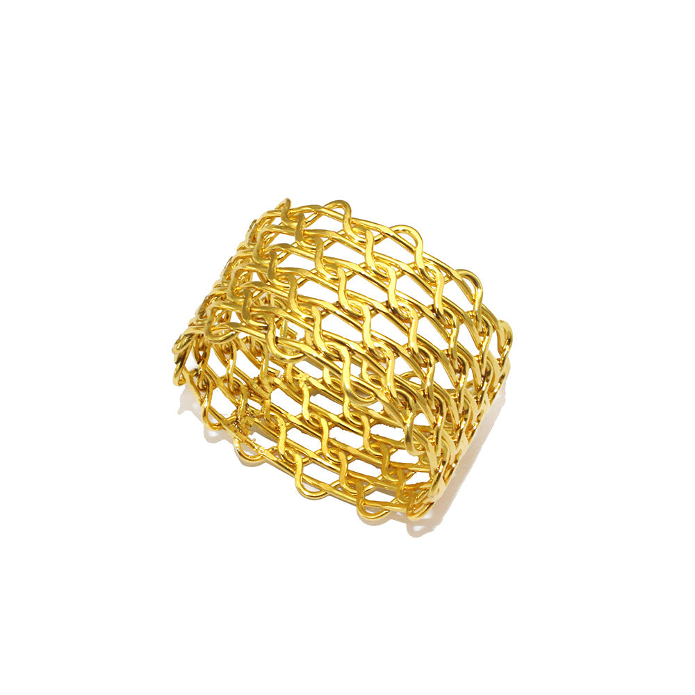 Gold Metal Woven Mesh Napkin Rings For Table Decoration