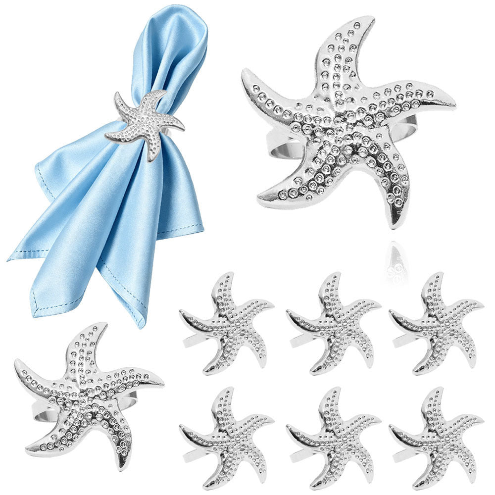 Silver Starfish Napkin Rings For Table Decoration