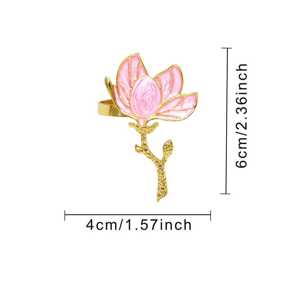 Pink Magnolia Flower Napkin Rings For Table Decoration