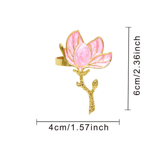 Pink Magnolia Flower Napkin Rings For Table Decoration