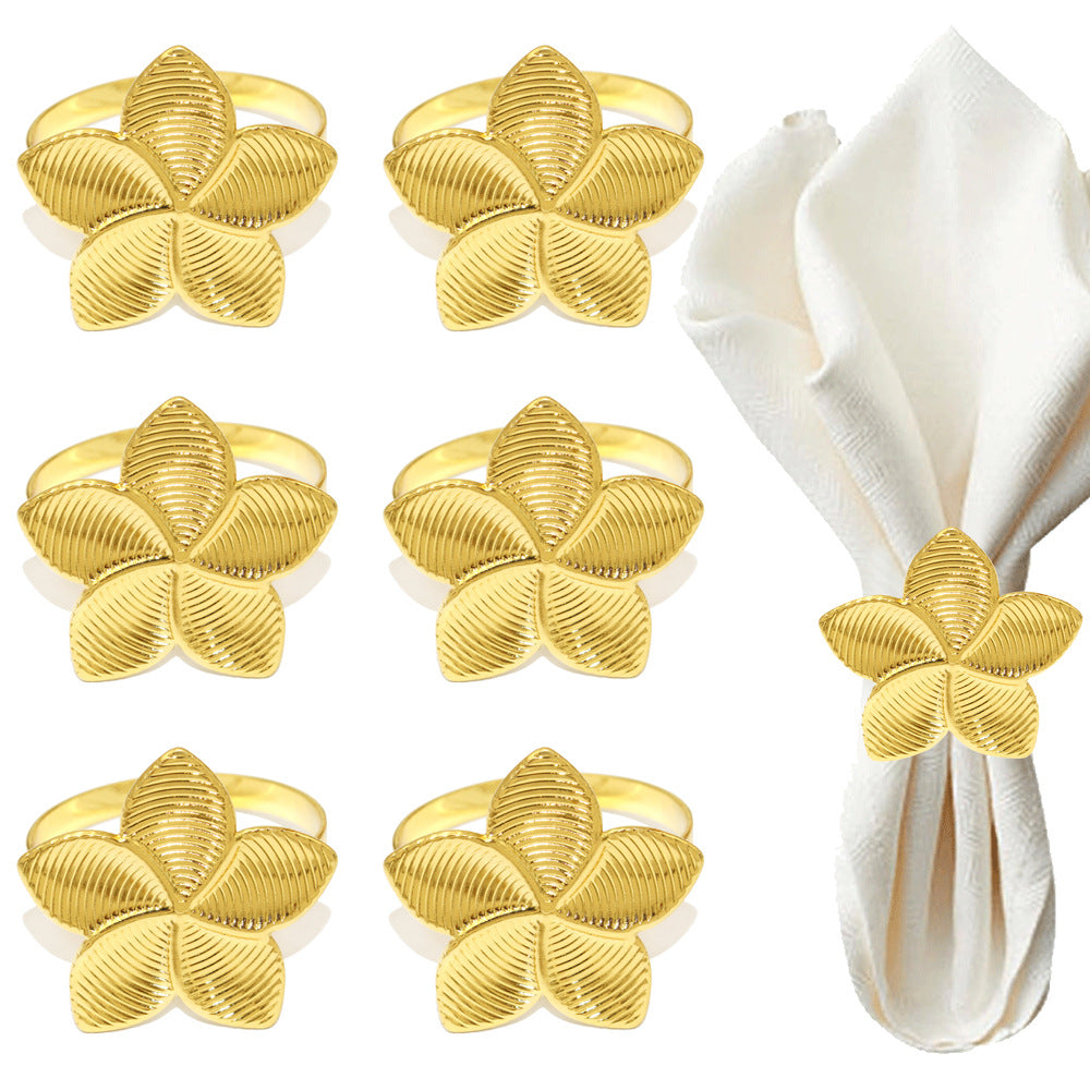 Gold Five Petal Flower Napkin Rings For Table Decoration