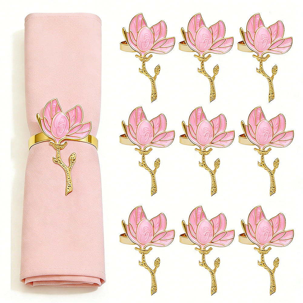 Pink Magnolia Flower Napkin Rings For Table Decoration