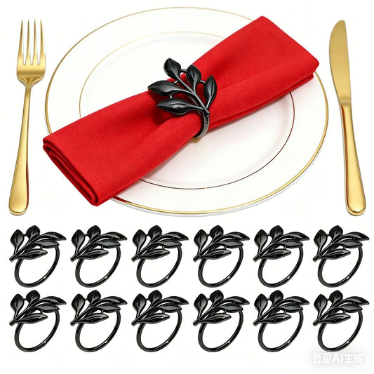 Black Leaf Napkin Rings For Table Decoration