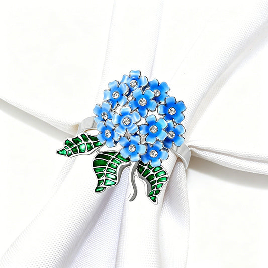 Blue Hydrangea Flower Napkin Rings For Table Decoration