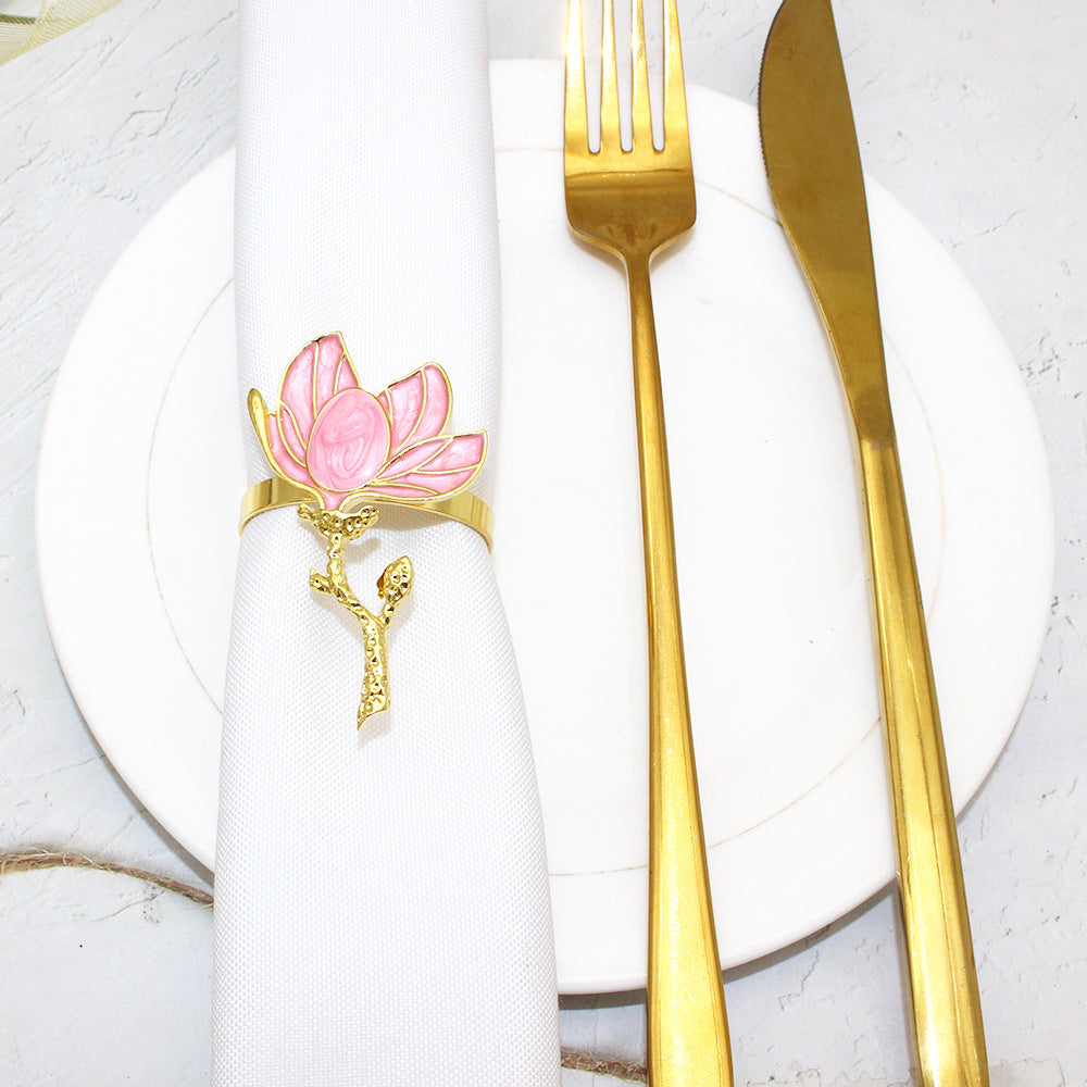 Pink Magnolia Flower Napkin Rings For Table Decoration