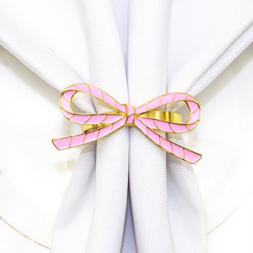Pink Bow Ribbon Napkin Rings For Table Decoration