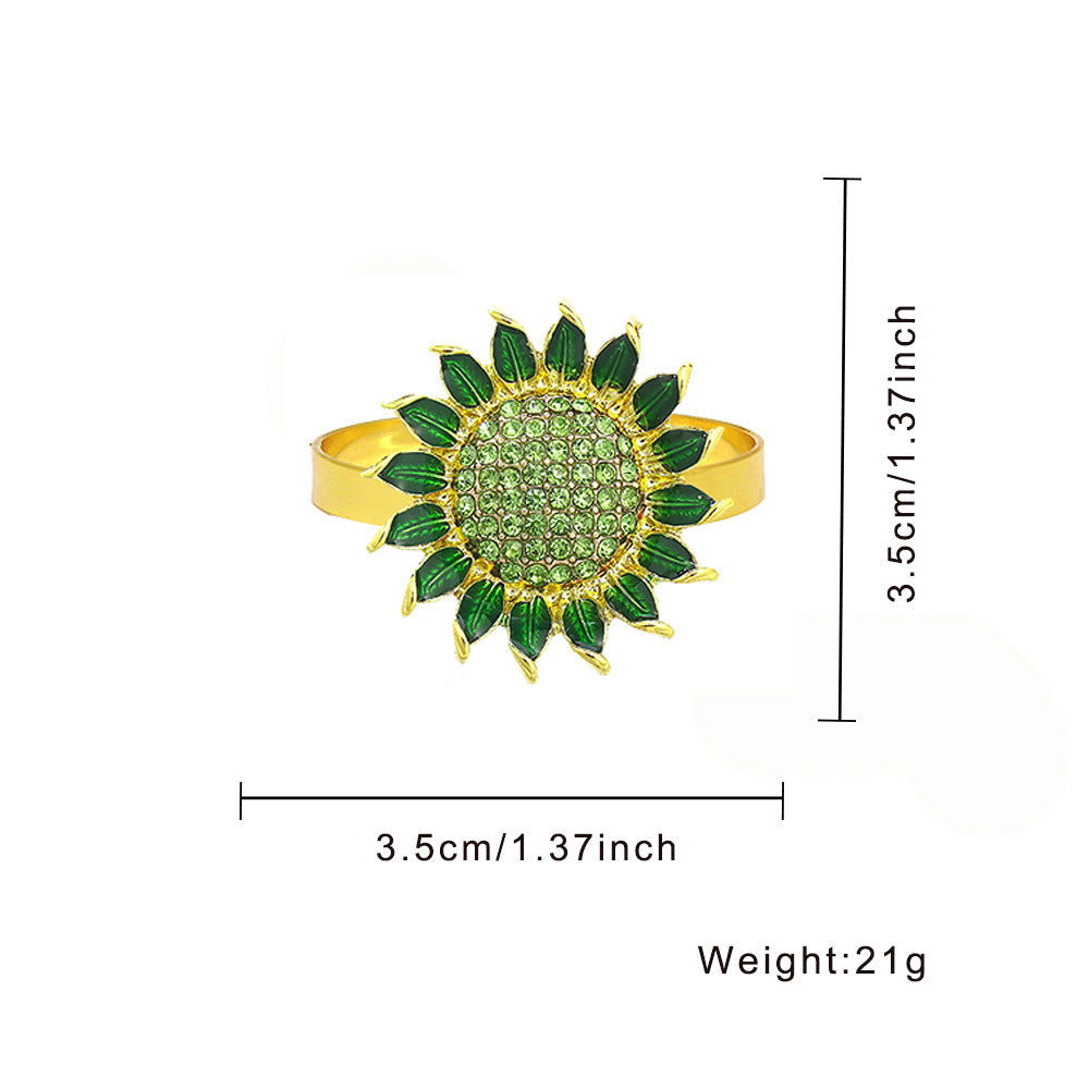Green Rhinestone Sunflower Napkin Rings For Table Decoration