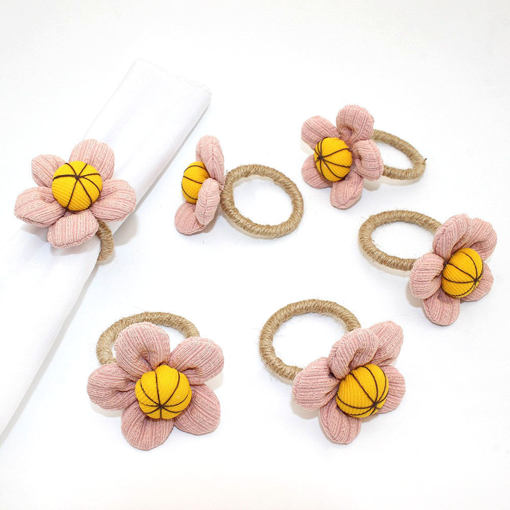 Pink Fabric Flower Napkin Rings For Table Decoration