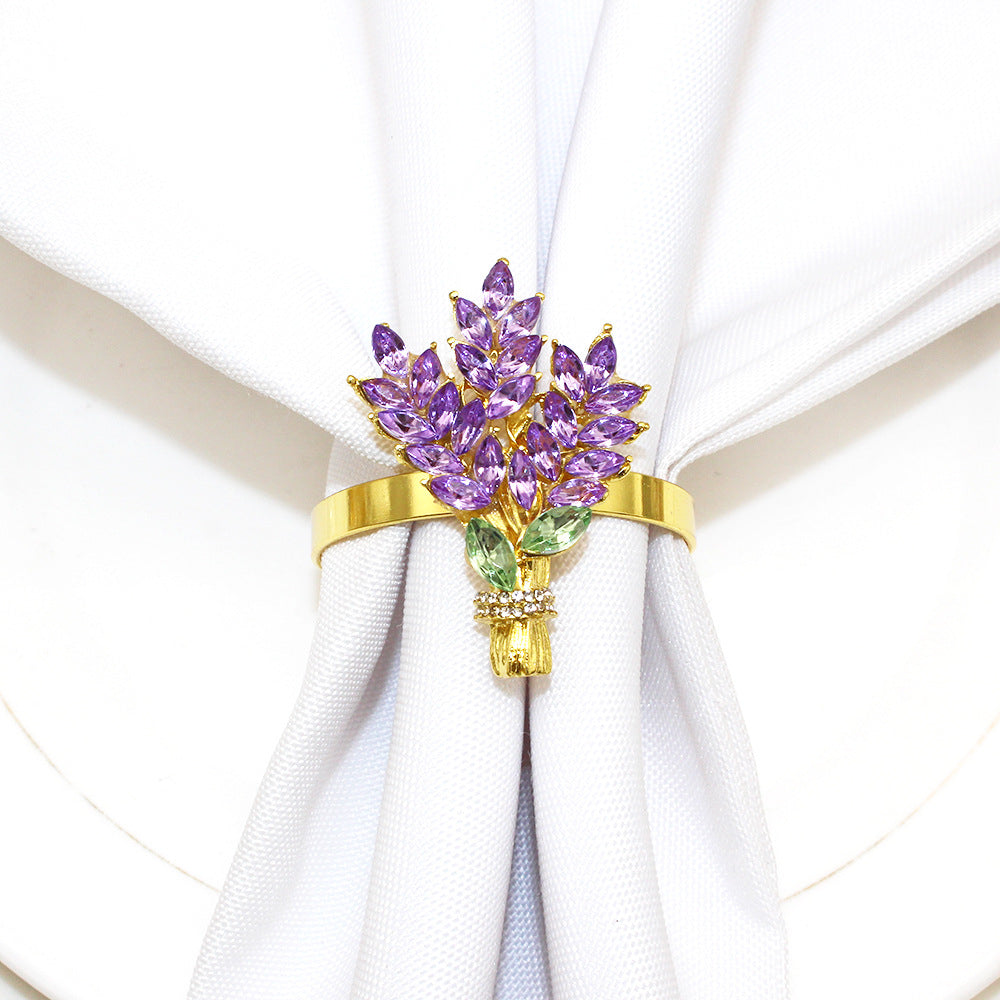 Purple Crystal Lavender Bouquet Napkin Rings For Table Decoration