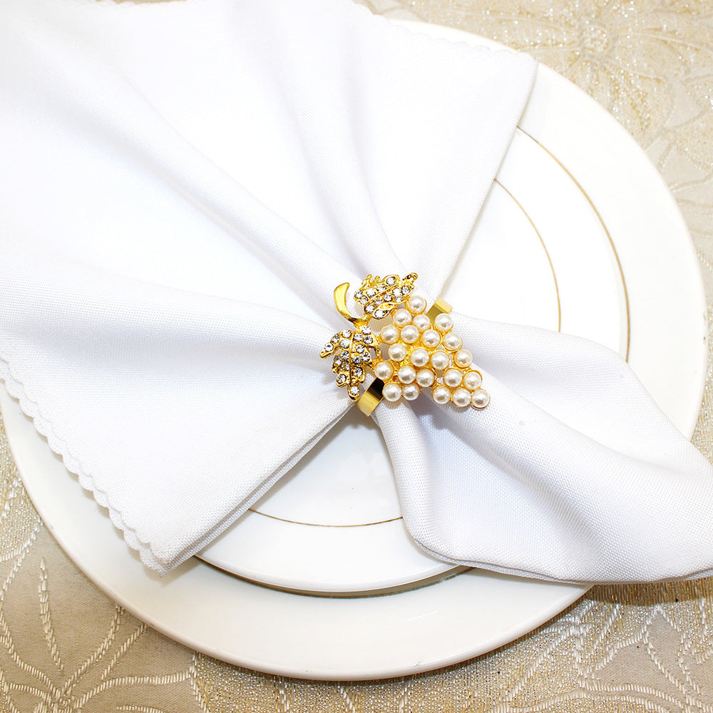 Gold Pearl Grape Cluster Napkin Rings For Table Decoration