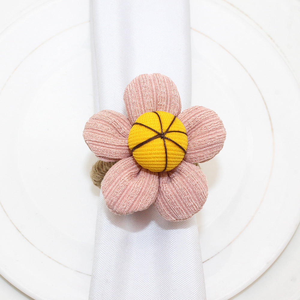 Pink Fabric Flower Napkin Rings For Table Decoration