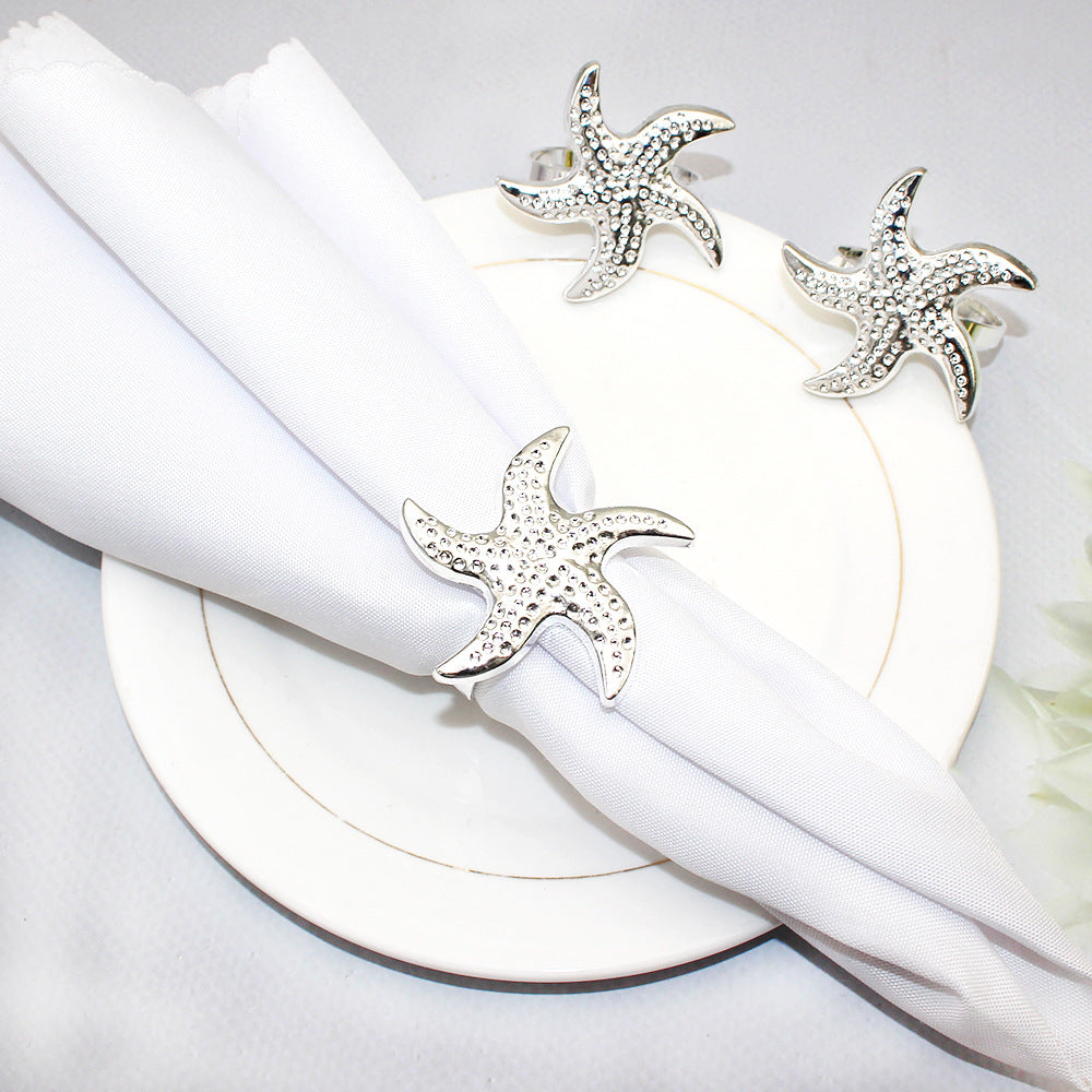 Silver Starfish Napkin Rings For Table Decoration