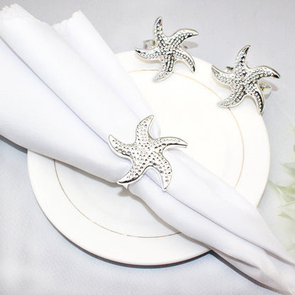 Silver Starfish Napkin Rings For Table Decoration