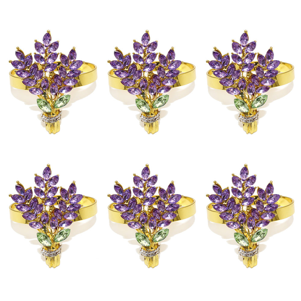 Purple Crystal Lavender Bouquet Napkin Rings For Table Decoration