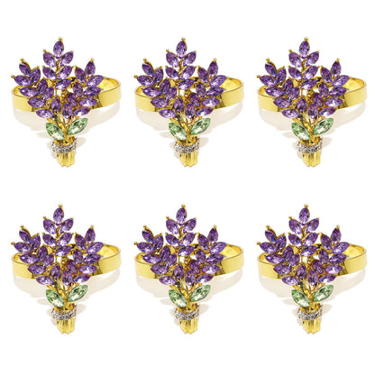 Purple Crystal Lavender Bouquet Napkin Rings For Table Decoration
