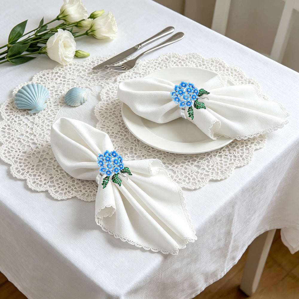 Blue Hydrangea Flower Napkin Rings For Table Decoration
