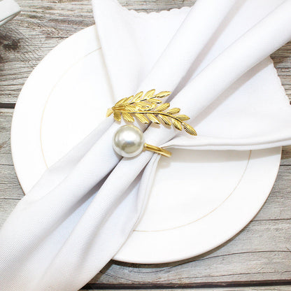 Gold Wheat Branch Pearl Napkin Rings For Table Decoration