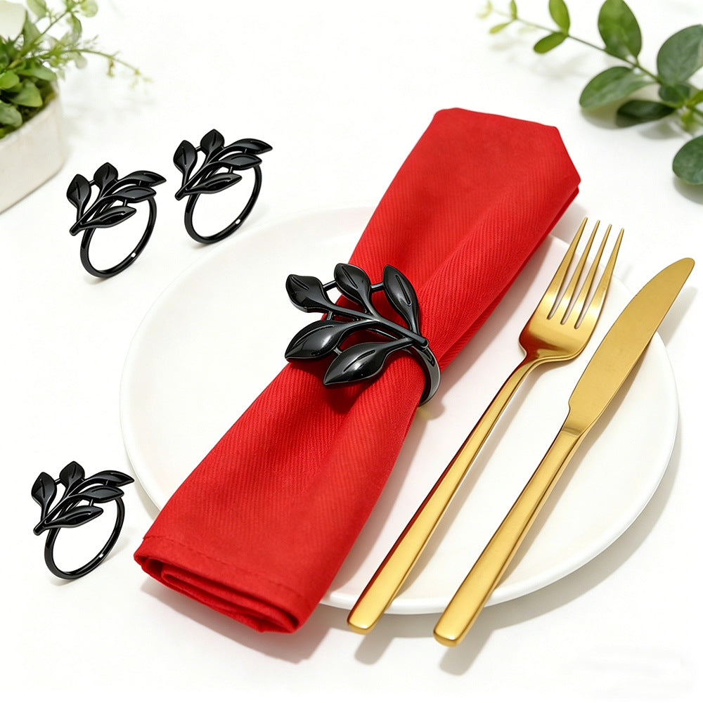 Black Leaf Napkin Rings For Table Decoration