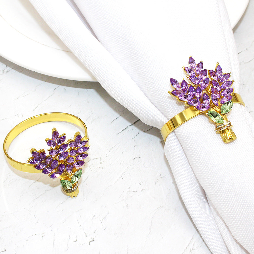 Purple Crystal Lavender Bouquet Napkin Rings For Table Decoration