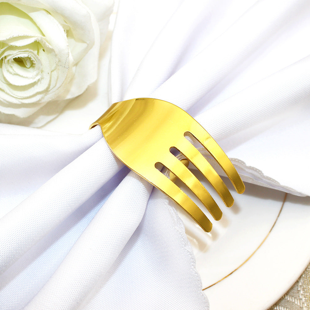 Gold Fork Shaped Napkin Rings For Table Decoration