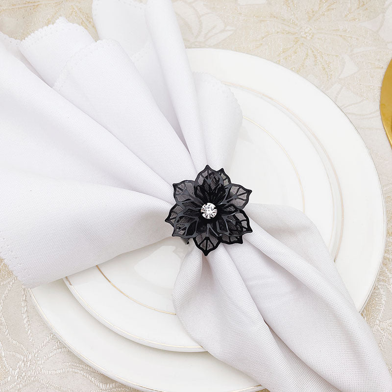 Black Rose Flower Napkin Rings For Table Decoration