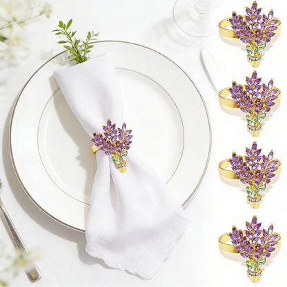 Purple Crystal Lavender Bouquet Napkin Rings For Table Decoration