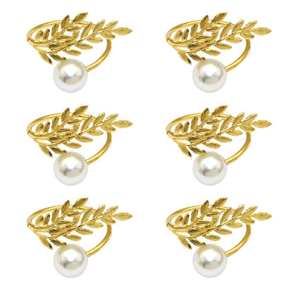 Gold Wheat Branch Pearl Napkin Rings For Table Decoration